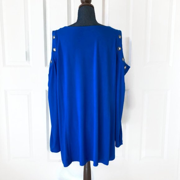 belle by kim gravel NWOT cold shoulder top with grommets cobalt blue 3X NWOT - Picture 7 of 12